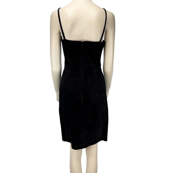 BAGATELLE Fitted Suede Leather VTG 90’s Minimalist Sheat Black Dress s 6 - Picture 2 of 8